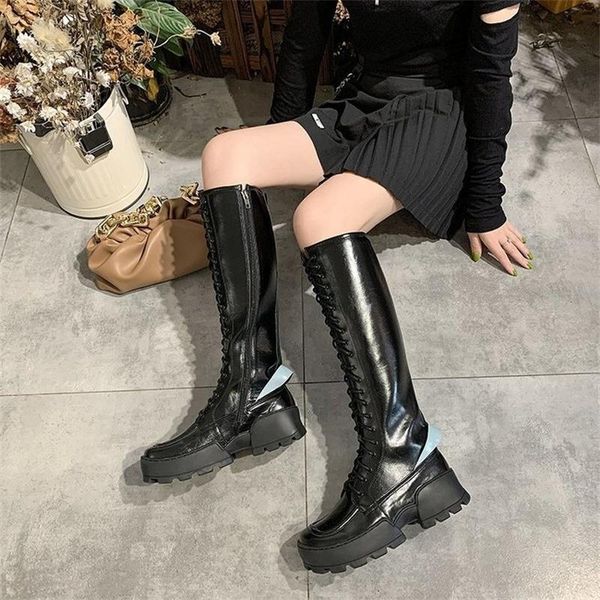 boots autumn and winter 2021 square head women's leather lace up platform knight shoes, Black
boots autumn and winter 2021 square head women's leather lace up platform knight shoes, Black