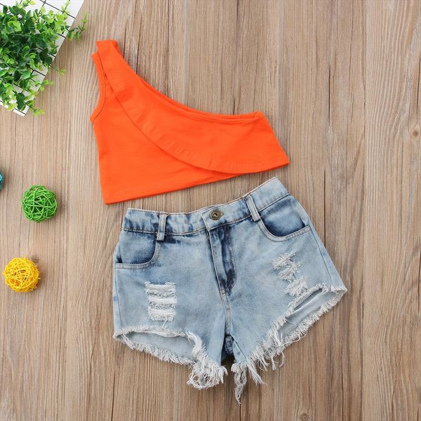 toddler kids baby girls outfits clothes summer orange sloppy shoulder t shirt denim pants trousers 2pcs set, White
toddler kids baby girls outfits clothes summer orange sloppy shoulder t shirt denim pants trousers 2pcs set, White
