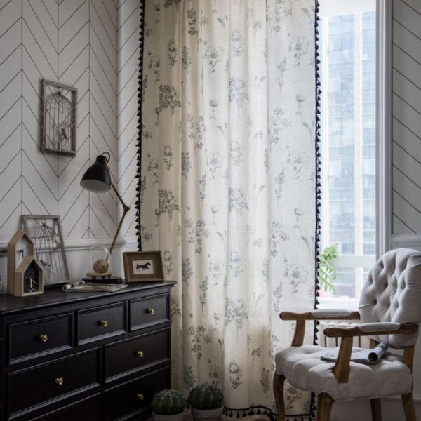 curtain & drapes nordic pastoral style fashion trend half shading transparent linen light gray flower patterns simple modern thin