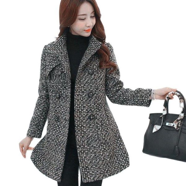 women's wool & blends 2021 coat winter autumn fashion elegant mother turtleneck plaid slim long tweed woolen outerwear female, Black
women's wool & blends 2021 coat winter autumn fashion elegant mother turtleneck plaid slim long tweed woolen outerwear female, Black