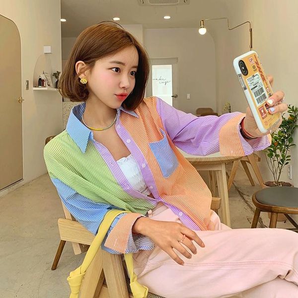 women's blouses & shirts korean spring long sleeve woman fashion casual striped pattern straight you712, White 
women's blouses & shirts korean spring long sleeve woman fashion casual striped pattern straight you712, White