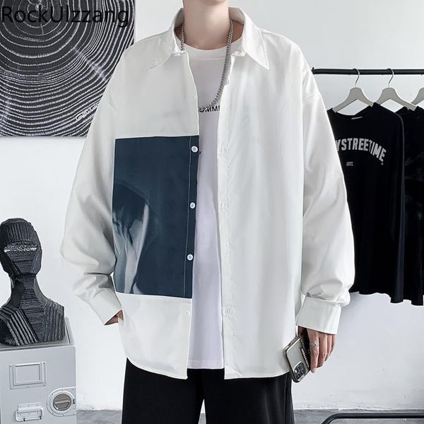 men's casual shirts japanese fashion streetwear colorblock print button up turndown neck shirt korean men blouse plus size oversize fal, White;black
men's casual shirts japanese fashion streetwear colorblock print button up turndown neck shirt korean men blouse plus size oversize fal, White;black