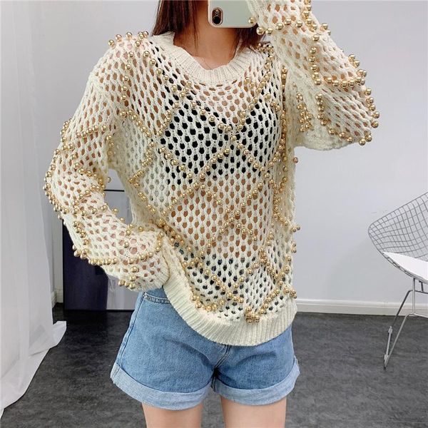 women's sweaters oversized sweater streetwear fall fashion beaded hollow out loose knitted pullover women jumper, White;black
women's sweaters oversized sweater streetwear fall fashion beaded hollow out loose knitted pullover women jumper, White;black