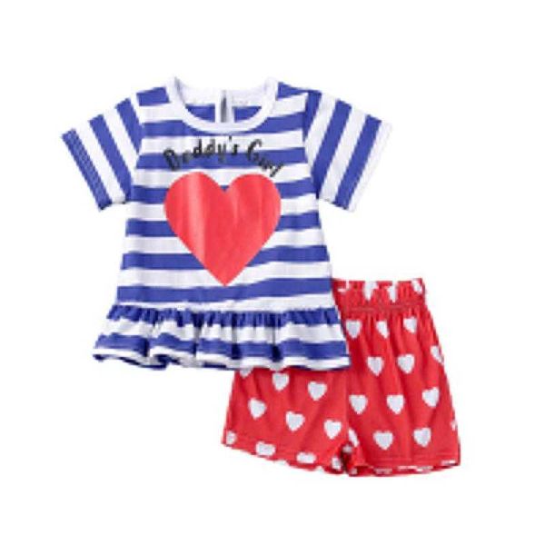 kids striped round neck short sleeve + heart print shorts for summer clothing sets, White
kids striped round neck short sleeve + heart print shorts for summer clothing sets, White
