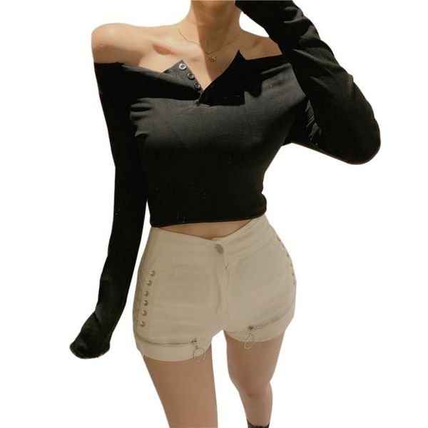 women's t-shirt women clothes autumn and winter solid color slim slash neck long-sleeved shirt tight-fitting button bottoming, White
women's t-shirt women clothes autumn and winter solid color slim slash neck long-sleeved shirt tight-fitting button bottoming, White