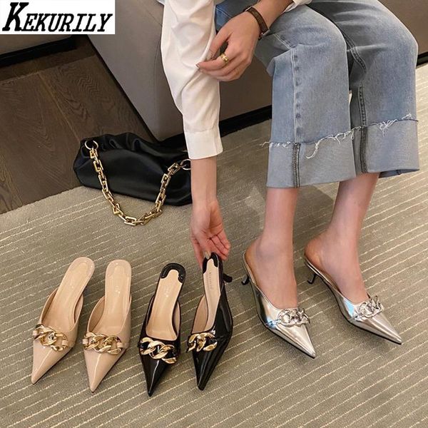 metal decoration mules women pointed toe heels slippers fashion shallow slides shoes slip on spike heel pump zapatos de mujer, Black
metal decoration mules women pointed toe heels slippers fashion shallow slides shoes slip on spike heel pump zapatos de mujer, Black