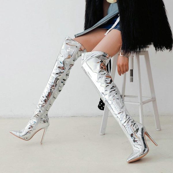 boots 2021 ladies autumn winter thigh fashion patent leather large size women's shoes super high heel pointed toe zipper, Black
boots 2021 ladies autumn winter thigh fashion patent leather large size women's shoes super high heel pointed toe zipper, Black