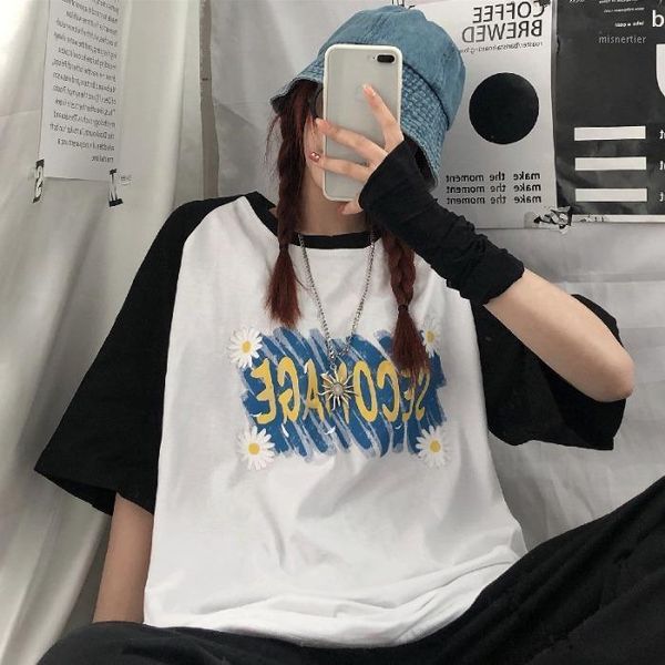 women's t-shirt 2021 korean summer casual short-sleeved harajuku style retro stitching men and women round neck print top, White
women's t-shirt 2021 korean summer casual short-sleeved harajuku style retro stitching men and women round neck print top, White