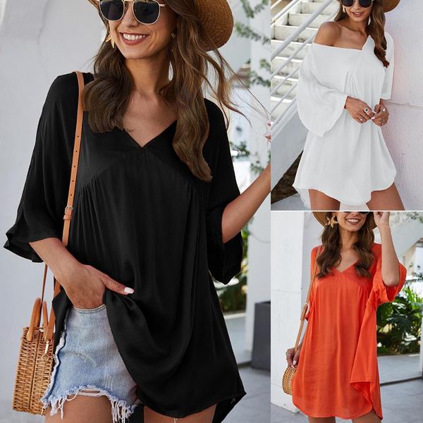 women's blouses & shirts casual v-neck shirt skirt beach summer solid color plus size mini dress top, White
women's blouses & shirts casual v-neck shirt skirt beach summer solid color plus size mini dress top, White