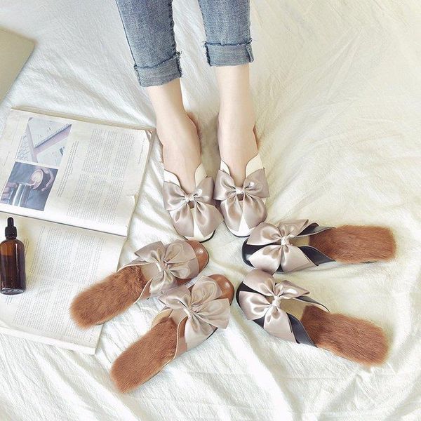 slippers riband outside fashion closed toe fluffy fur women low butterfly-knot sweet ladies slides flat with solid winter shoes, Black
slippers riband outside fashion closed toe fluffy fur women low butterfly-knot sweet ladies slides flat with solid winter shoes, Black