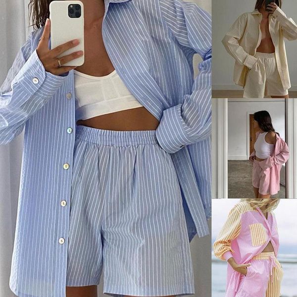 women's shorts fashion striped cotton two piece set women long blouse shirt with high waist print holiday casual sets, White;black
women's shorts fashion striped cotton two piece set women long blouse shirt with high waist print holiday casual sets, White;black