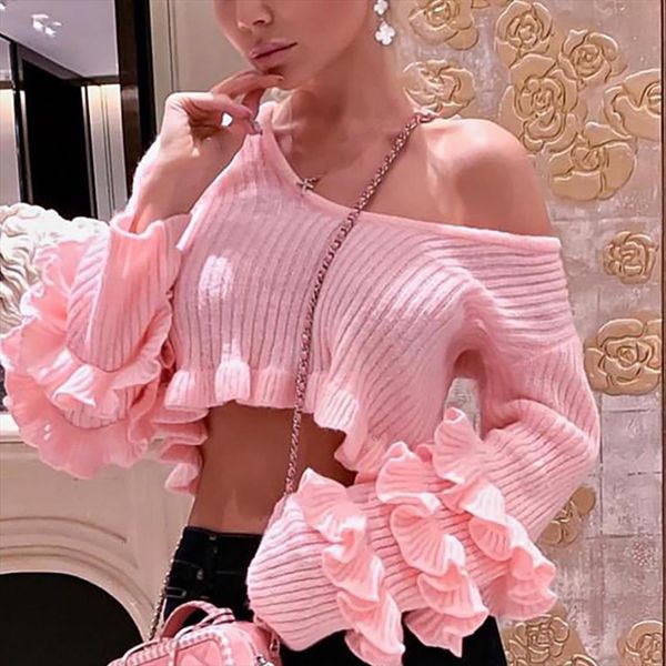 missord autumn and winter women sweater off shoulder ruffles knitted solid color lovely mq19615, White;black
missord autumn and winter women sweater off shoulder ruffles knitted solid color lovely mq19615, White;black