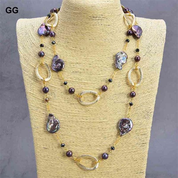 guaiguai jewelry natural 46" keshi black pearl crystal chain necklace, Slivery;golden
guaiguai jewelry natural 46" keshi black pearl crystal chain necklace, Slivery;golden
