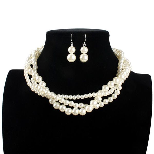 earrings & necklace fashion imitation pearl earring set handmade beaded multilayer elegant collarbone chain choker jewelry, Silver
earrings & necklace fashion imitation pearl earring set handmade beaded multilayer elegant collarbone chain choker jewelry, Silver