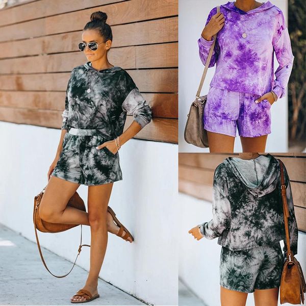 women's tracksuits women 2 piece casual sets tie dye long sleeve hooded shirt + elastic short pant with pocket, Gray
women's tracksuits women 2 piece casual sets tie dye long sleeve hooded shirt + elastic short pant with pocket, Gray