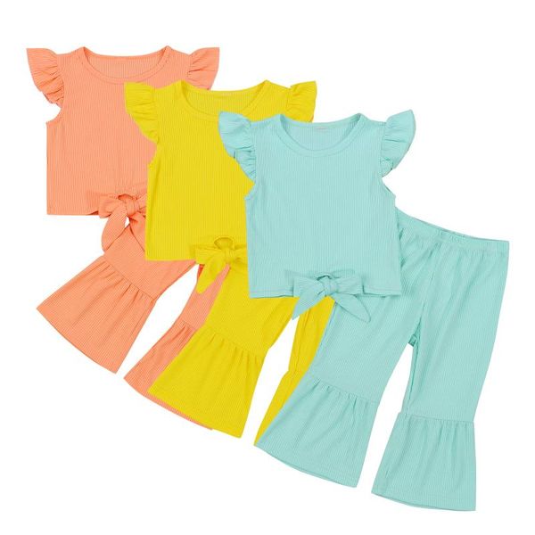 clothing sets baby & children's 18 - 6 y kids girl summer clothes solid color ruffled-sleeves knotted t-shirt + flared trousers for gi, White
clothing sets baby & children's 18 - 6 y kids girl summer clothes solid color ruffled-sleeves knotted t-shirt + flared trousers for gi, White