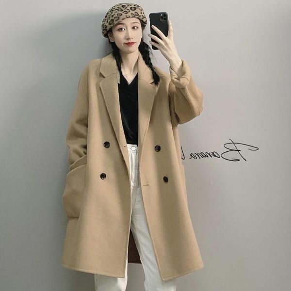 women's wool & blends 2021 listing double-sided cashmere coat women autumn winter korean outwear female loose jackets, Black
women's wool & blends 2021 listing double-sided cashmere coat women autumn winter korean outwear female loose jackets, Black