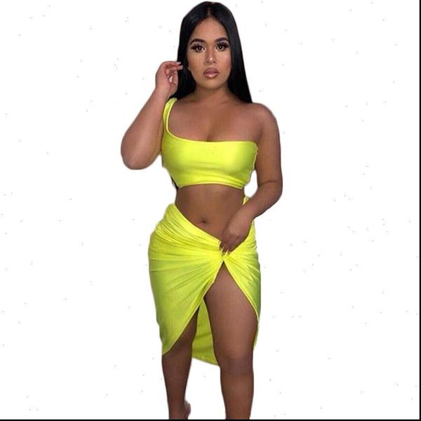 two piece set pure women tracksuits color club clothes summer crop knotted irregular skirts one shoulder outfit high, Gray
two piece set pure women tracksuits color club clothes summer crop knotted irregular skirts one shoulder outfit high, Gray