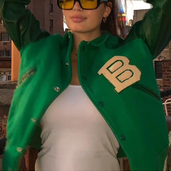 women's jackets ladies retro jacket embroidered letters green bomber 2021 casual fashion baseball uniform spring and autumn products, Black;brown
women's jackets ladies retro jacket embroidered letters green bomber 2021 casual fashion baseball uniform spring and autumn products, Black;brown