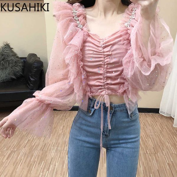 blingbling mesh ruffle blouse korean drawstring pleated v-neck short shirt spring flare sleeve women blusas 6e845 210603, White
blingbling mesh ruffle blouse korean drawstring pleated v-neck short shirt spring flare sleeve women blusas 6e845 210603, White