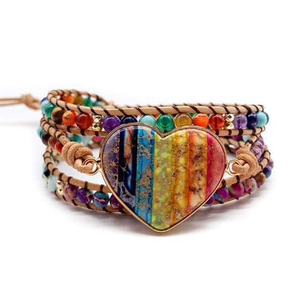 charm bracelets handmade heart shape leather wrap natural stone chain beads 3 strands bangle jewelry 32cf, Golden;silver
charm bracelets handmade heart shape leather wrap natural stone chain beads 3 strands bangle jewelry 32cf, Golden;silver