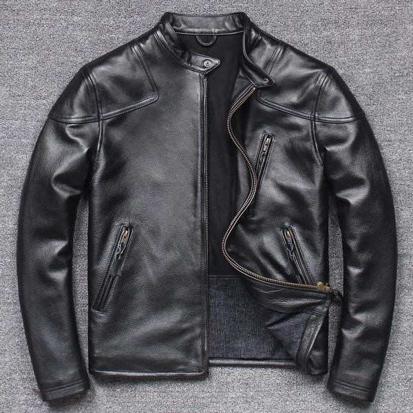 men's leather & faux vintage men jacket 100% natural cowhide skin jackets motorcycle coat biker clothing autumn, Black
men's leather & faux vintage men jacket 100% natural cowhide skin jackets motorcycle coat biker clothing autumn, Black