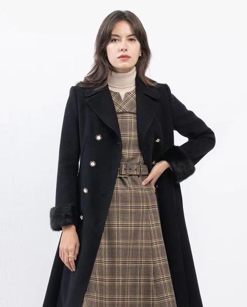women's wool & blends 2021 winter mid long overcoat double breasted skinny tweed, Black
women's wool & blends 2021 winter mid long overcoat double breasted skinny tweed, Black