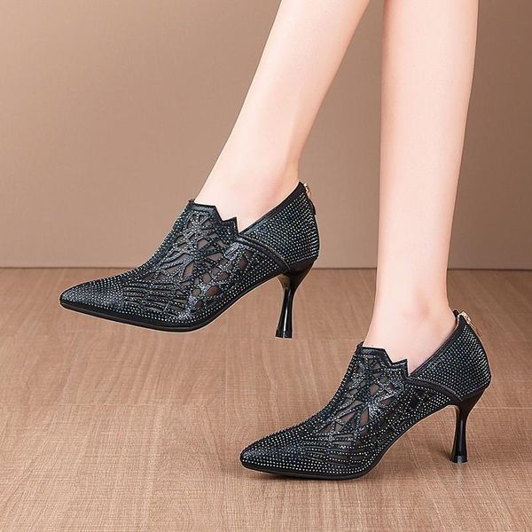 fashion diamond pointed women's shoes thin heel korean version of gauze sandals hollowed-out roman, Black
fashion diamond pointed women's shoes thin heel korean version of gauze sandals hollowed-out roman, Black
