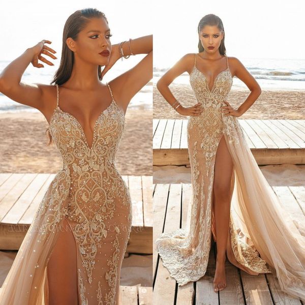 amazing beaded mermaid prom dresses spaghetti straps neck lace evening gowns sweep train tulle side split formal dress, Black
amazing beaded mermaid prom dresses spaghetti straps neck lace evening gowns sweep train tulle side split formal dress, Black