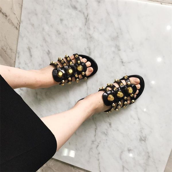 casual beach dress shoes women flat studded caged slide sandals rivets embellished big size 42, Black
casual beach dress shoes women flat studded caged slide sandals rivets embellished big size 42, Black