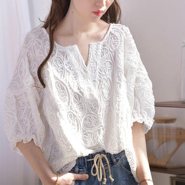 womens shirt summer korea fashion women v neck loose embroidery lace blouse femme all matched casual sweet shirts plus, White
womens shirt summer korea fashion women v neck loose embroidery lace blouse femme all matched casual sweet shirts plus, White