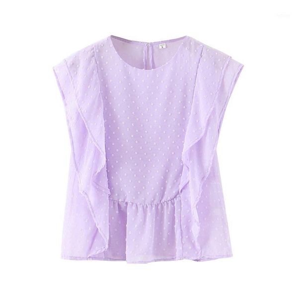 women's blouses & shirts women violet ruffled dot chiffon fashion o neck sleeveless female blusas work wear loose top, White
women's blouses & shirts women violet ruffled dot chiffon fashion o neck sleeveless female blusas work wear loose top, White