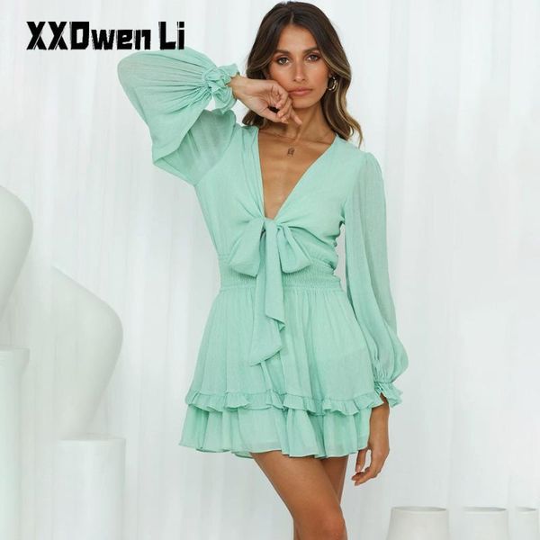 casual dresses women autumn long sleeves solid color bow mini dress 2021 spring ruffles lantern sleeve elastic waist ladies party, Black;gray
casual dresses women autumn long sleeves solid color bow mini dress 2021 spring ruffles lantern sleeve elastic waist ladies party, Black;gray