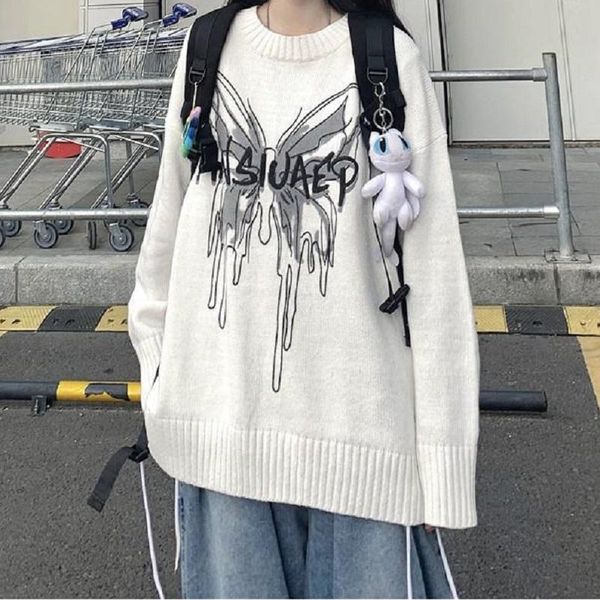 women's sweaters deeptown korean style knitted sweater women oversize harajuku fashion butterfly print pullover long sleeve o-neck jump, White;black
women's sweaters deeptown korean style knitted sweater women oversize harajuku fashion butterfly print pullover long sleeve o-neck jump, White;black