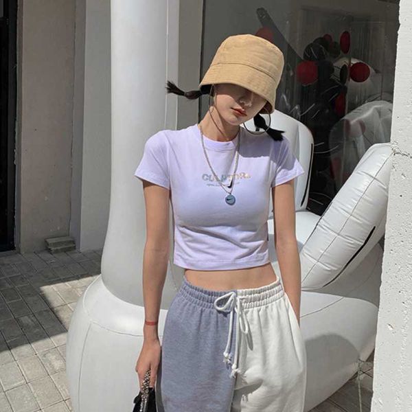 summer fashion trendy american women short short-sleeved t-shirt slim women's, White
summer fashion trendy american women short short-sleeved t-shirt slim women's, White