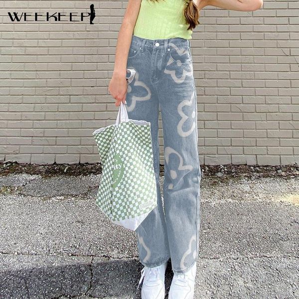women's jeans weekeep vintage casual loose women fashion cute floral print high waist straight patns harajuku streetwear denim trousers, Blue
women's jeans weekeep vintage casual loose women fashion cute floral print high waist straight patns harajuku streetwear denim trousers, Blue