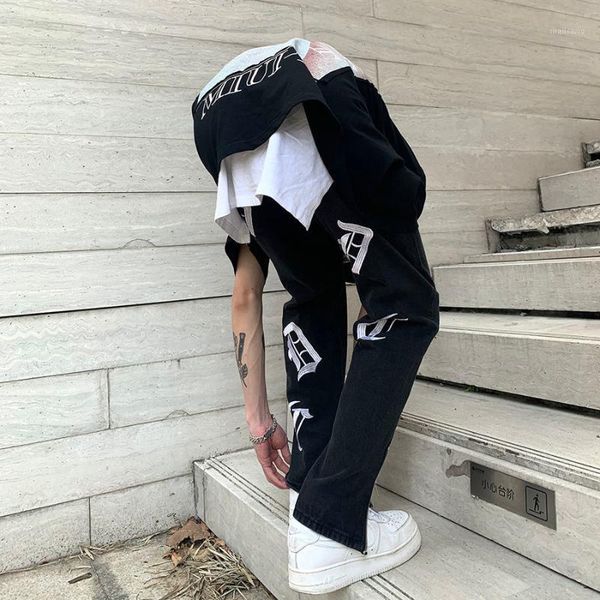 men's jeans godlikeu letter embroidered streetwear loose straight side zipper trousers gothic retro pants black, Blue
men's jeans godlikeu letter embroidered streetwear loose straight side zipper trousers gothic retro pants black, Blue