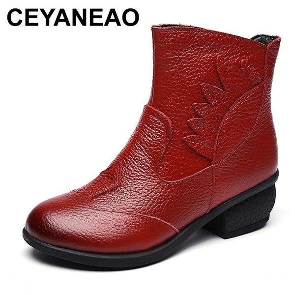 boots ceyaneao women 2021 genuine leather natural plush warm winter anaked fashion shoes, Black