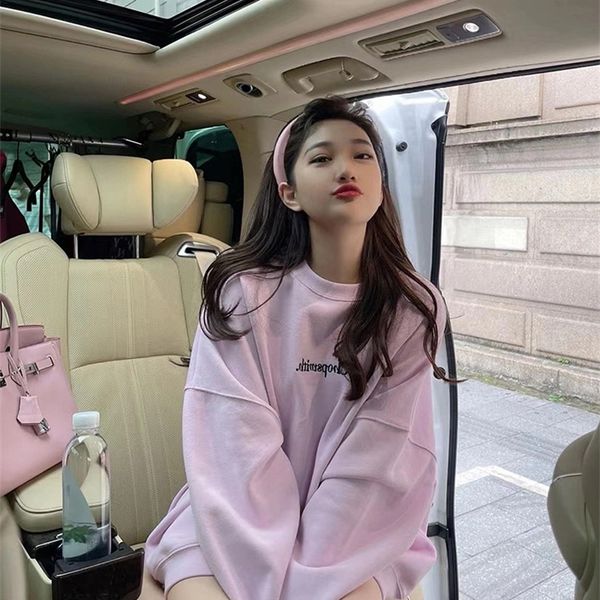 large sweet wind pink sweater women's autumn 2021 new design sense minority letter printing loose top, Black
large sweet wind pink sweater women's autumn 2021 new design sense minority letter printing loose top, Black