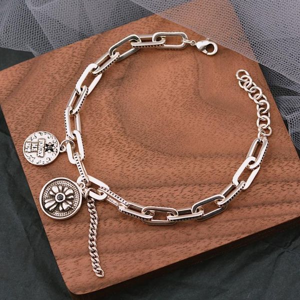 link, chain fmily minimalist 925 sterling silver personality pattern bracelet retro fashion creative hip hop jewelry for girlfriend gifts, Black
link, chain fmily minimalist 925 sterling silver personality pattern bracelet retro fashion creative hip hop jewelry for girlfriend gifts, Black