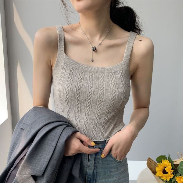 women's tanks & camis spring sleeveless knitted woman camisole vintage square collar slim women vest solid color elegant short bot, White
women's tanks & camis spring sleeveless knitted woman camisole vintage square collar slim women vest solid color elegant short bot, White