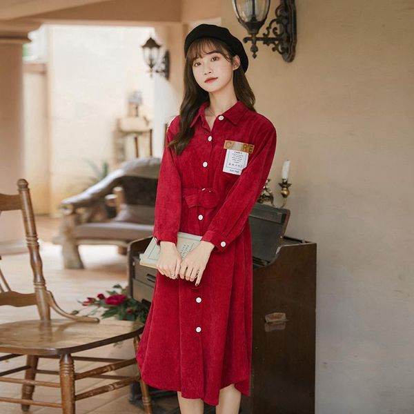 winter corduroy red dress for women vintage long sleeve single-breasted slimming belt elegant female shirt casual dresses, Black;gray
winter corduroy red dress for women vintage long sleeve single-breasted slimming belt elegant female shirt casual dresses, Black;gray