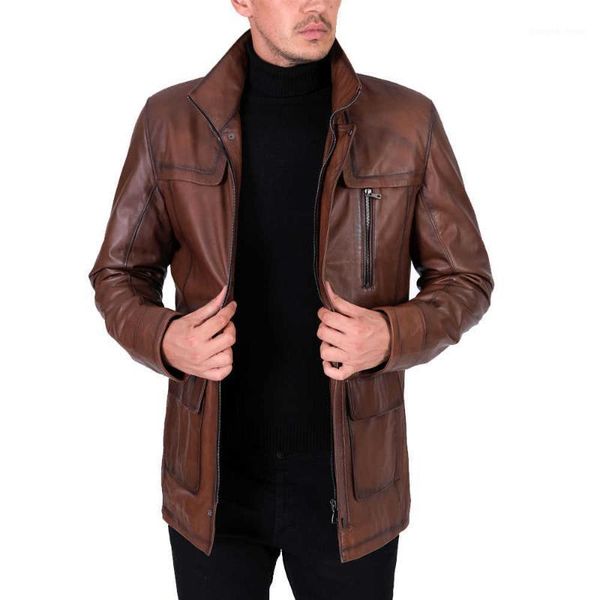 men's leather & faux season long genuine winter coat lambskin turkish made quality jaqueta masculina, Black