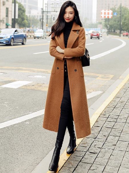 women's wool & blends woolen coat british style in autumn and winter 2021, slim, medium long coffee temperament, Black
women's wool & blends woolen coat british style in autumn and winter 2021, slim, medium long coffee temperament, Black