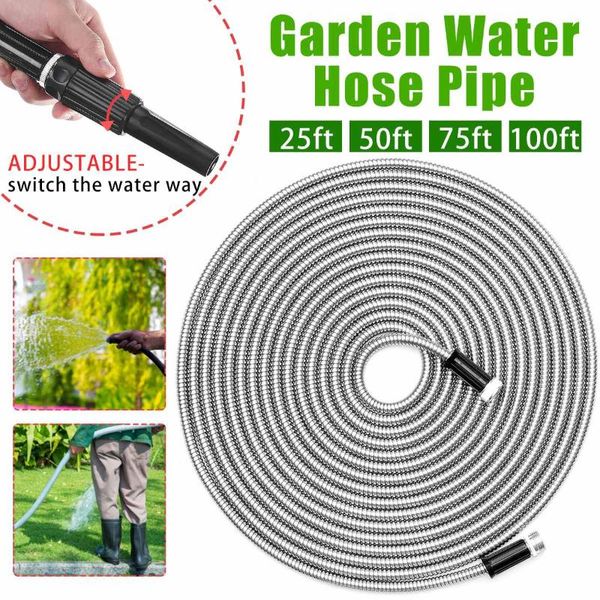 watering equipments 25-100 ft stainless steel garden hose flexible pipes for green plants hoses household car cleaning water pipe
watering equipments 25-100 ft stainless steel garden hose flexible pipes for green plants hoses household car cleaning water pipe
