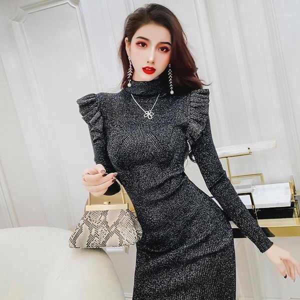 casual dresses women 2021 autumn winter fashion solid color knit dress female slim package hip ladies ruffles turtleneck vestidos v713, Black;gray
casual dresses women 2021 autumn winter fashion solid color knit dress female slim package hip ladies ruffles turtleneck vestidos v713, Black;gray