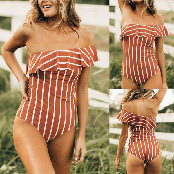 women's swimwear striped one piece swimsuits for female shoulder ruffles women push up bathing suits beachwear jumpsuit, White;black
women's swimwear striped one piece swimsuits for female shoulder ruffles women push up bathing suits beachwear jumpsuit, White;black