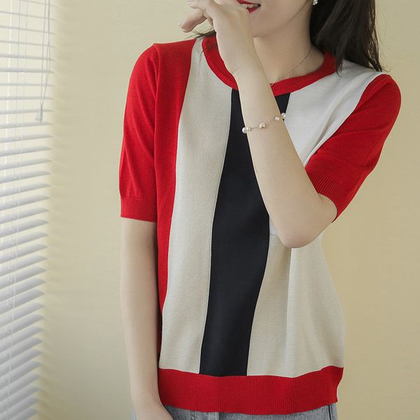 t-shirt 2021 summer new ice silk crew neck sleeve women's color matching loose fashion t-shirt short base coat, White
t-shirt 2021 summer new ice silk crew neck sleeve women's color matching loose fashion t-shirt short base coat, White
