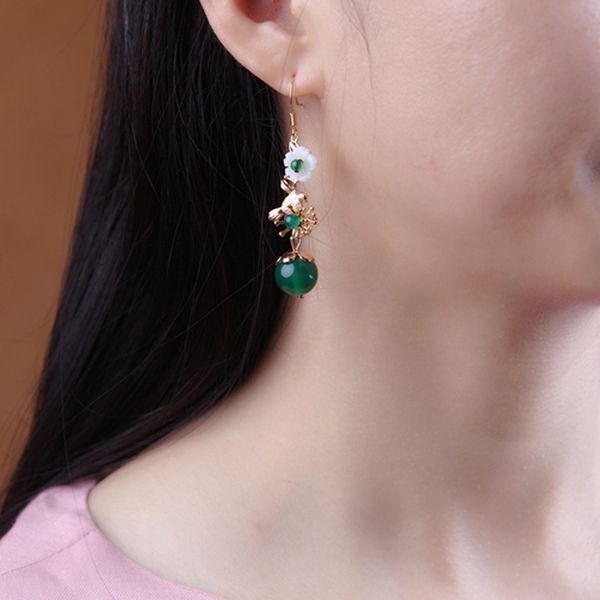 yanyu loulan ethnic style long fashion earrings shell flower green agate pendant hand exaggerated temperament, Black
yanyu loulan ethnic style long fashion earrings shell flower green agate pendant hand exaggerated temperament, Black
