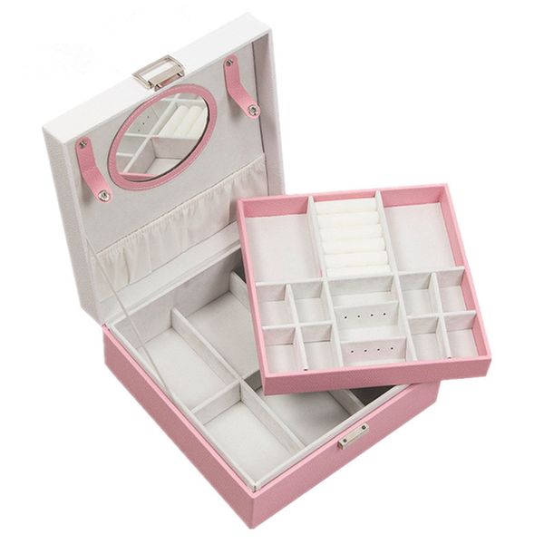 2021 new jewelry box double layers with mirror storage box 4 color exquisite design jewelry box dressing square jewelry, Black;white
2021 new jewelry box double layers with mirror storage box 4 color exquisite design jewelry box dressing square jewelry, Black;white